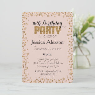 Blush Pink Gold Konfetti Glitter 16. Geburtstag Einladung