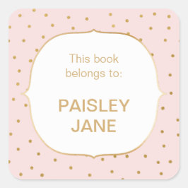 Blush Pink gold Konfetti Kleines Mädchen Buchzeich Quadratischer Aufkleber