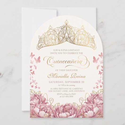 Blush Pink Gold Königliche Prinzessin Quinceanera Einladung (Vorderseite)