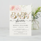 Blush Pink & Gold Lace Girl Baby Shower Einladung (Stehend Vorderseite)