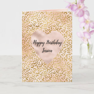 Blush Pink Gold Leopard Herz   Karte