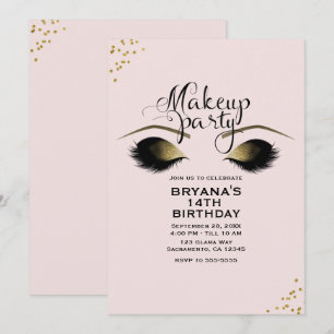 Blush Pink Gold Makeup Eyelashes Party Event Einladung