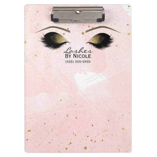 Blush Pink & Gold Makeuyes Lashes Personalisiert Klemmbrett (Vorderseite)