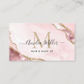 Blush Pink Gold Marmor Agate Haair Makeup Monogram Visitenkarte (Vorderseite)