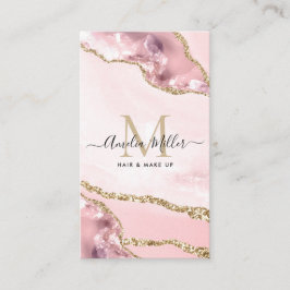 Blush Pink Gold Marmor Agate Haair Makeup Monogram Visitenkarte