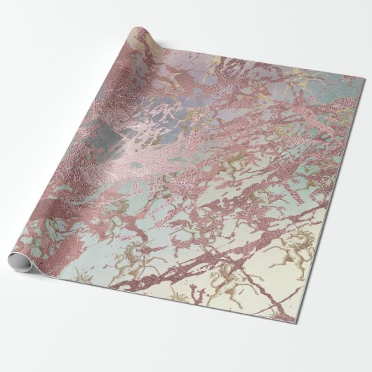 Blush Pink Gold Marmor Shiny Fairly Aqua Einhorn Geschenkpapier (Ungerollt)