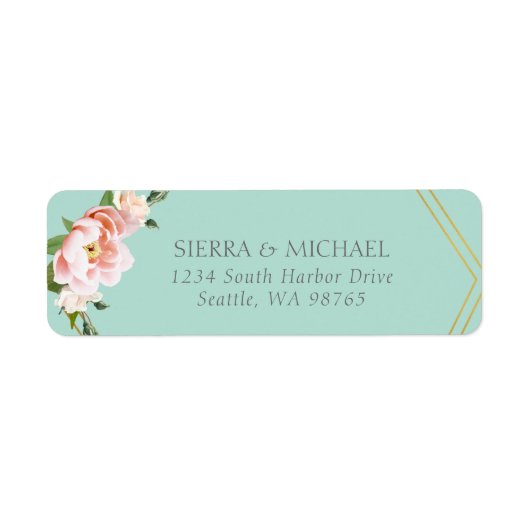 Blush Pink Gold Mint Green Wedding Rücksendeadress (Vorne)