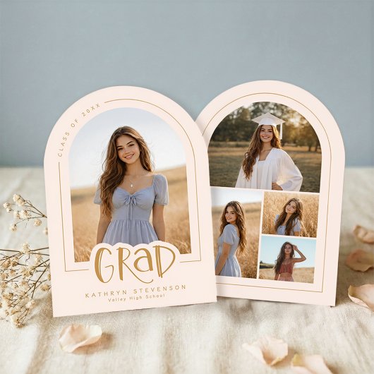 Blush Pink Gold Modern 5 Photo Grad Announcement Einladung