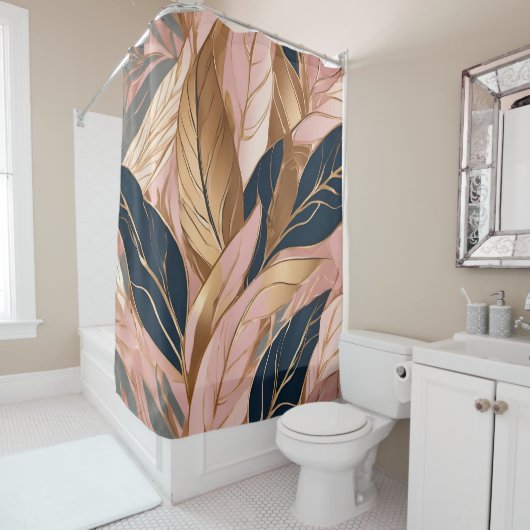 Blush Pink Gold Moderne Boho Blätter Collection Duschvorhang (Beispiel)