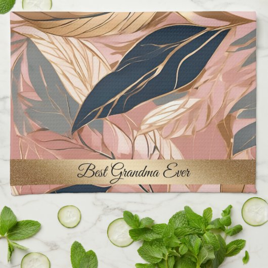 Blush Pink Gold Moderne Boho Blätter Collection Geschirrtuch (Gefaltet)