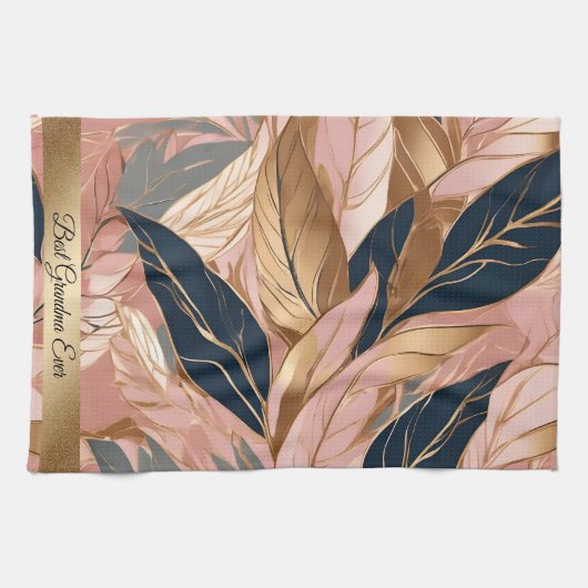 Blush Pink Gold Moderne Boho Blätter Collection Geschirrtuch (Horizontal)