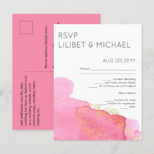 Blush Pink Gold Moderne Hochzeitserie RSVP mit Men Postkarte