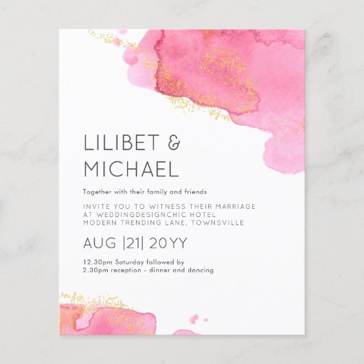 Blush Pink Gold Moderne, NIEDRIGSTE HAUSHALTSHochz Flyer (Vorne)