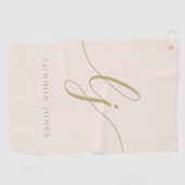 Blush Pink Gold Moderne Script Monogram Name Girl Golfhandtuch (Horizontal)