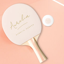 Blush Pink Gold Moderne Script Monogram Signature Tischtennis Schläger