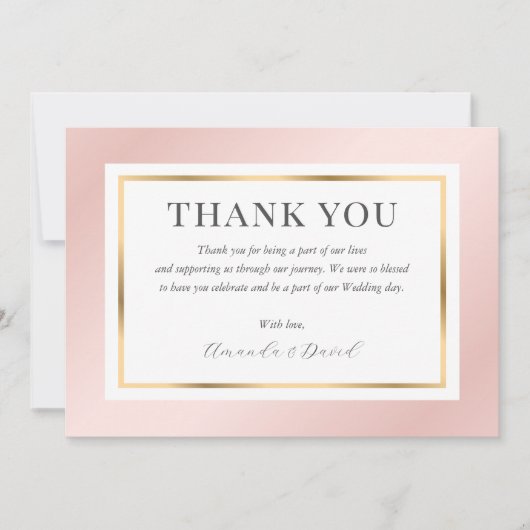Blush Pink Gold Modernes, elegantes Script Minimal Dankeskarte (Vorderseite)