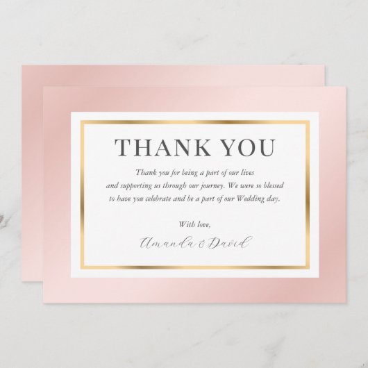 Blush Pink Gold Modernes, elegantes Script Minimal Dankeskarte (Vorne/Hinten)