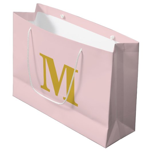 Blush Pink & Gold Modernes Letter Monogram Große Geschenktüte (Vorderseite Schrägansicht)