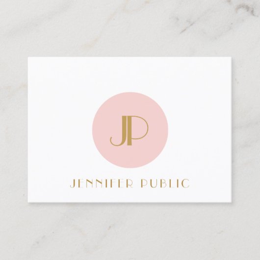 Blush Pink Gold Monogram Moderne elegante Vorlage Visitenkarte (Vorderseite)