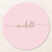 Blush Pink Gold Monogram Name Script Signatur Runder Pappuntersetzer (Vorderseite)