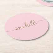 Blush Pink Gold Monogram Name Script Signatur Runder Pappuntersetzer (Angewinkelt)