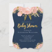 Blush Pink Gold Navy Blue Flower Girl Baby Dusche Einladung (Vorderseite)