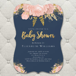 Blush Pink Gold Navy Blue Flower Girl Baby Dusche Einladung