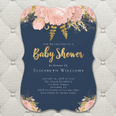 Blush Pink Gold Navy Blue Flower Girl Baby Dusche Einladung