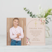 Blush Pink Gold Pampas Gras Erste Heilige Kommune Dankeskarte (Stehend Vorderseite)