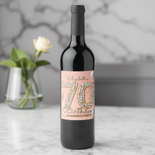 Blush Pink Gold Pearl Mosaik 70. Geburtstag Weinetikett