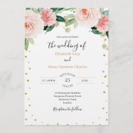 Blush pink gold peony elegant floral wedding einladung