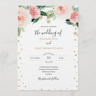 Blush pink gold peony elegant floral wedding  einladung