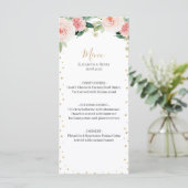 Blush pink gold peony floral elegant wedding menu menükarte (Stehend Vorderseite)