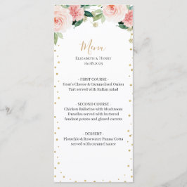 Blush pink gold peony floral elegant wedding menu menükarte