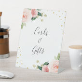 Blush pink gold peony floral wedding gifts sign sockelschild (In SItu)