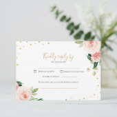 Blush pink gold peony floral wedding RSVP card (Stehend Vorderseite)