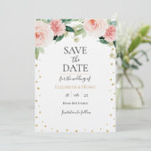 Blush pink gold peony floral wedding save the date einladung (Stehend Vorderseite)