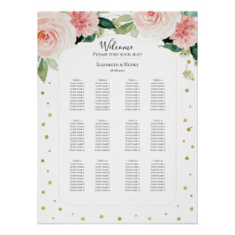 Blush pink gold peony floral wedding seating plan poster