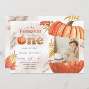 Blush Pink Gold Pumpkin erster Geburtstag mit Foto Einladung