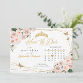 Blush Pink & Gold Quinceñera Save the Date Einladung (Stehend Vorderseite)