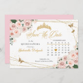 Blush Pink & Gold Quinceñera Save the Date Einladung (Vorne/Hinten)
