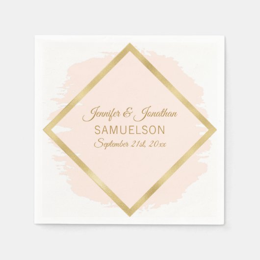Blush Pink Gold Rahmen Hochzeit Serviette (Vorderseite)