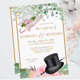 Blush Pink Gold Romantische QR Hochzeit mit Flora Einladung