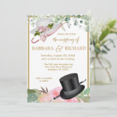 Blush Pink Gold Romantische QR Hochzeit mit Flora Einladung (Stehend Vorderseite)