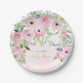 Blush Pink Gold Rose Baby Girl Dusche Pappteller (Vorderseite)