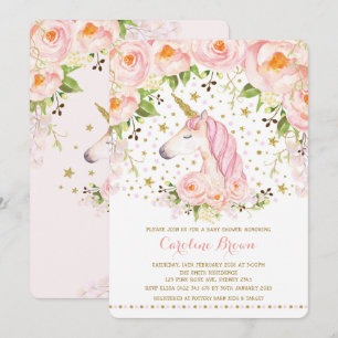 Blush Pink Gold Rose Bloral Unicorn Kinderdusche Einladung