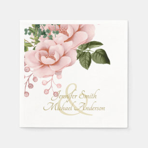 Blush Pink Gold Rose Bouquet Wedding Serviette