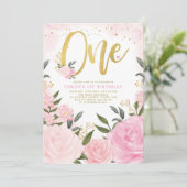 Blush Pink Gold Rose Girl 1. Geburtstag Einladung (Stehend Vorderseite)