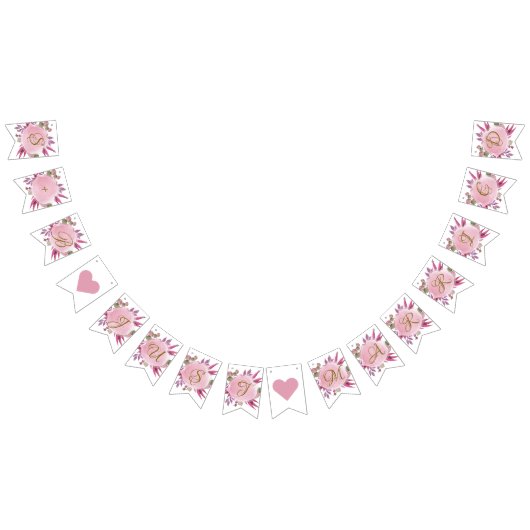 Blush Pink Gold Rustikale Blumen Elegante Hochzeit Wimpelkette (Alle)