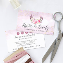 Blush Pink Gold Rustikale Flora Antler Social Medi
